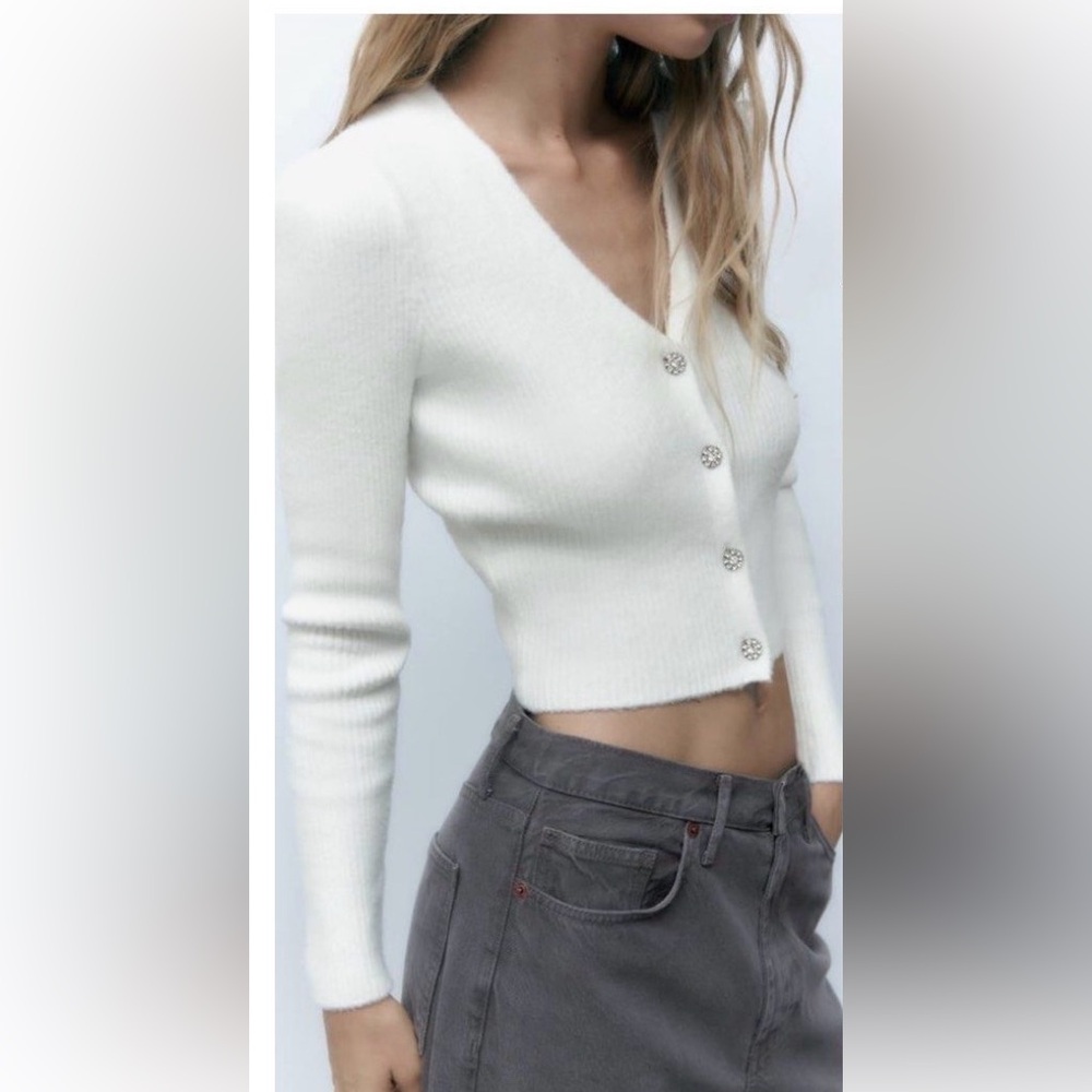 Zara Knit Cardigan White Size Medium